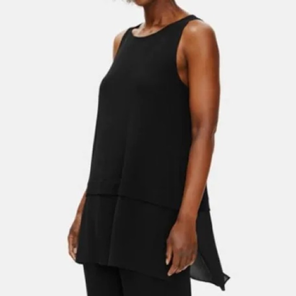 EUC — Eileen Fisher 100% Silk Sleeveless Black Layered Bateau Neck Tunic